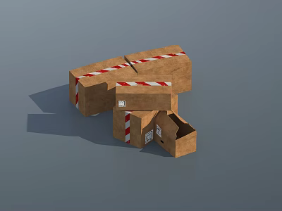 Brown Cardboard Boxes With Red White Tape Stacked And Open For Storage 3d model