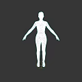 Woman In White Top And Black Pants Standing With Arms Outstretched In Dark Background