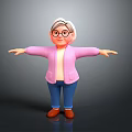 Cartoon Elderly Woman Character With Pink Jacket Blue Pants Brown Shoes And Glasses