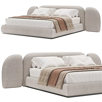 Modern Double Bed With Curved Headboard Light Gray Frame And White Bedding 3d model
