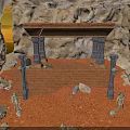 Ancient Cave Interior With Stone Platform Steps Pillars And Red Ground