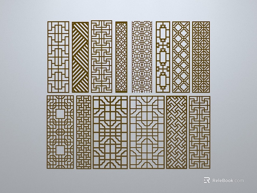 Lattice Windows Various Intricate Traditional Decorative Patterns Design Collection 3d model 