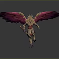 Mythical Armored Warrior And Winged Creature With Red Gold Armor Vibrant Wings And Weapon