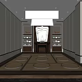 Serene Religious Worship Space Interior With Central Buddha Statue Shelves And Prayer Mats