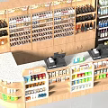Supermarket General Merchandise Display With Shelves Full Of Various Products Food Items And Checkout Counter