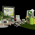 Art Installation With Green Plants Display Boards And Seating In Grass Area