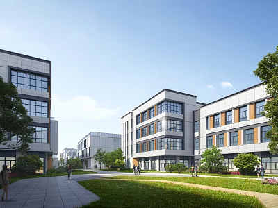 Modern Industrial Park With Multi Story Buildings Greenery And Open Courtyard 3d model