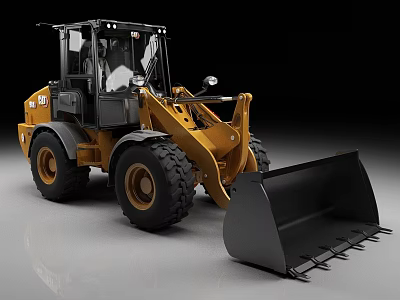 Yellow Heavy Duty Wheel Loader With Large Black Bucket Cabin And Big Tires 3d model