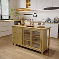 Modern Kitchen Wooden Sideboard With Drawers Glass Doors Fruit Tray Wine Bottles And Glass Holder