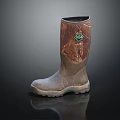 Brown Beige Rain Boots with Patterned Shaft Green Logo Non Slip Sole for Outdoor Use