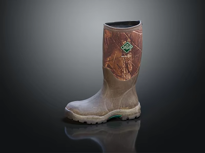 Brown Beige Rain Boots with Patterned Shaft Green Logo Non Slip Sole for Outdoor Use 3d model