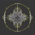 Futuristic Metallic Ring Structure Featuring Complex Mechanical Components And 3D Design Elements