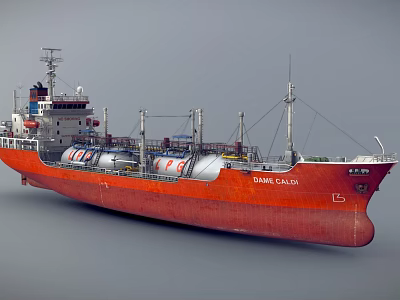 Red Gas Carrier Ship With Large Storage Tanks And Deck Equipment 3d model