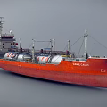 Red Gas Carrier Ship With Large Storage Tanks And Deck Equipment
