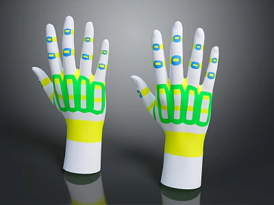 White Gloves With Green Yellow Markings For Interactive Technology And Sensing Applications 3d model