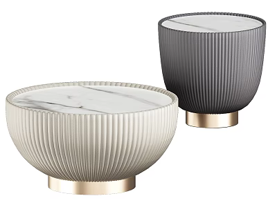 Beige And Gray Coffee Tables With Marble Top Gold Base And Ribbed Design 3d model