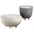 Beige And Gray Coffee Tables With Marble Top Gold Base And Ribbed Design