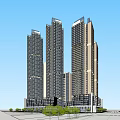 Modern High Rise Residential Complex Architectural Model With Green Area And Road Layout 3d model