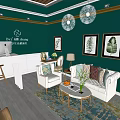 Beauty Hair Salon Exterior With Green Facade Glass Door Interior White Counters Tables Chairs