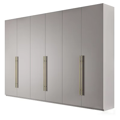 Modern Light Gray Wardrobe With Panel Doors And Brushed Metal Handles 3d model