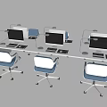 Modern Office Desk With Multiple Workstations Computers Desk Lamps And Ergonomic Chairs