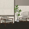 Woven Accent Chairs With Wooden Frame And Light Cushions In Indoor Setting With Green Plant
