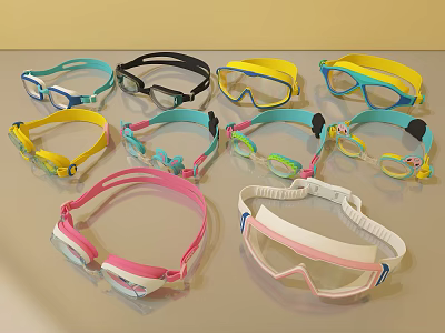 Colorful Kids Swimming Goggles With Multicolored Straps And Various Styles 3d model