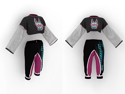 Traditional Themed Clothing Set With Dragon Design Mesh Sleeves And Colorful Pants 3d model
