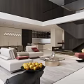 Modern Loft Living Room With Sofas Glass Coffee Table And Pendant Lights