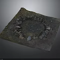 Outdoor Stone Circle Structure With Arranged Stones Dirt Ground And Small Grass Patches