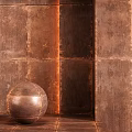 Rusted Copper Square Tiles Wall With Metallic Spherical Decorative Object