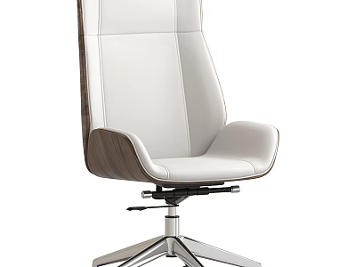 White Leather Office Chair With Wooden Accent And Ergonomic Modern Design Metal Base 3d model