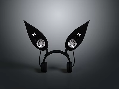 Stylish Computer Headset with Rabbit Ear Design White M Letters and Black Ear Cups 3d model
