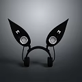 Stylish Computer Headset with Rabbit Ear Design White M Letters and Black Ear Cups