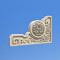 White Carved Corner Decoration With Blue Background Circular Floral And Curved Scroll Designs