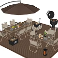 Outdoor Table And Chair Set With Patio Umbrella Grill And Cactus On Wooden Deck