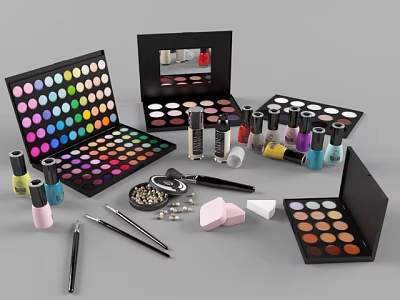 Premium Perfume And Cosmetics Collection Featuring Eyeshadow Palettes Lipsticks Nail Polishes And Brushes 3d model