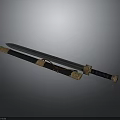 Ancient Warrior Sword With Blue Blade Ornate Golden Scabbard And Decorative Handle