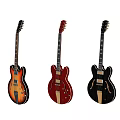 Colorful Acoustic Guitars Collection With Three Different Colored Musical Instruments