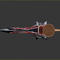 Fantasy Battle Axe With Red Head Black Zigzag Pattern And Spiked Handle Design
