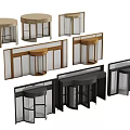 Modern Revolving Door Designs With Glass Panels And Wooden Frames In Gold Black Brown