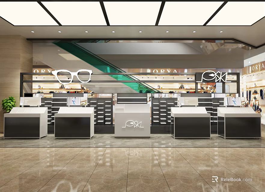 CSK Glasses Specialty Store with Modern Display Counters Bright Lighting and Marble Floor 3d model 