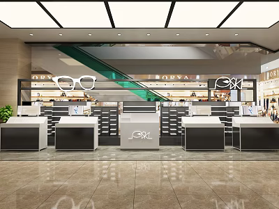 CSK Glasses Specialty Store with Modern Display Counters Bright Lighting and Marble Floor 3d model