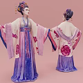 Woman In Traditional Purple Pink Costume With Floral Patterns And Classical Hair Bun