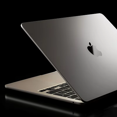 Sleek Modern Silver Apple Laptop Design With Shiny Logo And Keyboard 3d model