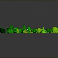Assortment of Green Plants with Various Shapes and Sizes on Dark Background with Yellow Accents