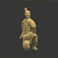 Ancient Terracotta Warrior Sculpture in Kneeling Archer Pose With Detailed Armor Design