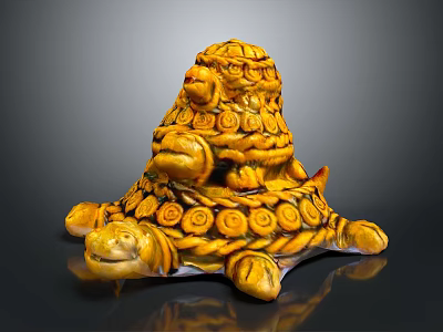 Artistic Golden Turtle Sculpture With Intricate Carved Patterns And Decorative Elements 3d model