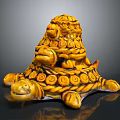 Artistic Golden Turtle Sculpture With Intricate Carved Patterns And Decorative Elements