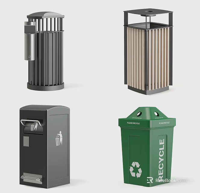 Public Facilities Different Types of Trash Bins with Metal and Plastic Designs for Waste Classification 3d model 